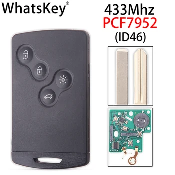 WhatsKey 4 Mygtuką, Automobilio Nuotolinio Klavišą 433MHZ PCF7952 Mikroschemą Renault Megane 3 Vaizdingas Laguna Koleos Clio Pakeitimo Smart Card key