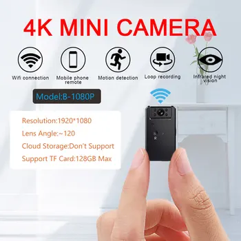 WiFi Mini Kamera 1080P HD Belaidžio Nuotolinio valdymo Ekranas 4K Mažytė Kamera, IP Kameros, Vaizdo magnetofoną, Mikro Kamera Su Garsu