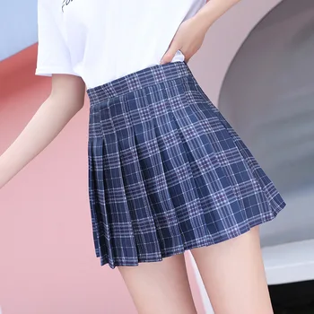 XS-2XL Naujų korėjos Vasaros Moterų Sijonai Aukšto Juosmens Pledas Mini Sijonas Moterims School Girls Sexy Cute Klostuotas Sijonas su Užtrauktuku