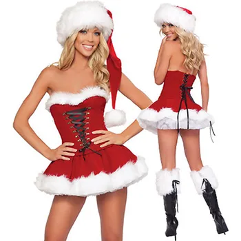XS-XXXL Naujųjų Metų Kalėdinių Kostiumų Santa Claus Kostiumai Suaugusiems Vienodą Moterų Sexy Raudona Kalėdų Dress +Hat