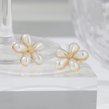 Yhpup Stilingas Imituojamas Perlai Gėlių Stud Auskarai Elegantiški Auskarai Papuošalai Moterims Orecchini Donna Aksesuarai Dovanos 2020 m.