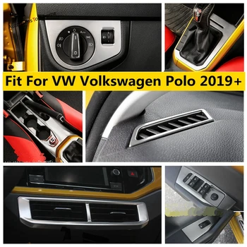 Yimaautotrims Sidabro Interjero Rinkinys Oro AC / Dėžė / Porankiu Lifto Mygtuką Skydelio Dangtelį Apdaila VW Volkswagen Polo 2019 2020 2021