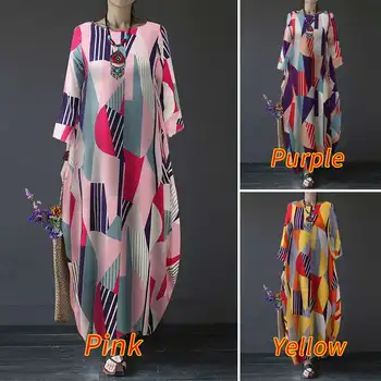 ZANZEA 2021 Mados Summer Maxi Dress Moterų Spausdinti Sundress Atsitiktinis ilgomis Rankovėmis Gėlių Vestidos Moterų, O Kaklo Drabužius, Plius Dydis