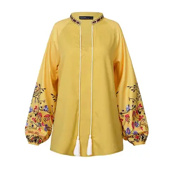 ZANZEA Rudenį Moterys Bohemijos Marškinėliai Atsitiktinis V-Kaklo, ilgomis Rankovėmis Gėlių Spausdinti Palaidinė Tunika Viršūnes Moterų Derliaus Blusas Chemise 5XL