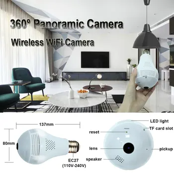ZGWANG 960p 1080P 360 Saugumo wifi Kamera, Lempa Panoraminis Lemputė TL CCTV Vaizdo Stebėjimo Fisheye HD Naktinio Matymo Dviejų krypčių Garsas