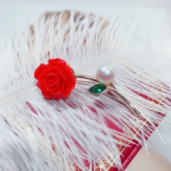 ZHBORUINI 2019 Perlų Sagė ryškiai raudona Raudona Gėlė, Pearl Breastpin Natūralių Gėlavandenių Perlų Papuošalai Moterims, Aukštos Guality Pin