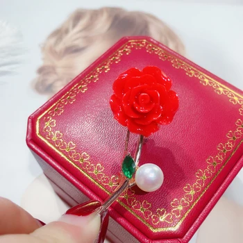 ZHBORUINI 2019 Perlų Sagė ryškiai raudona Raudona Gėlė, Pearl Breastpin Natūralių Gėlavandenių Perlų Papuošalai Moterims, Aukštos Guality Pin