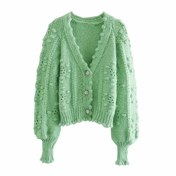 Za 2020 Moterims Megztiniai Megztinis Moterų V-kaklo Džemperis Mados Žalia Tuščiaviduriai Cardigan Megztinis Moterims, Elegantiškas Megztinius ilgomis Rankovėmis Viršų