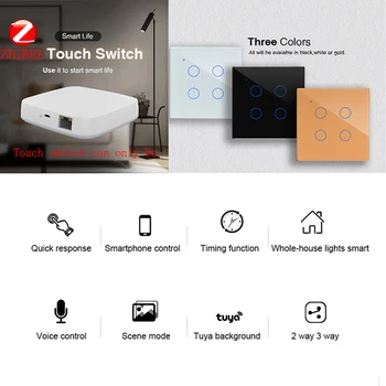 ZigBee Smart Home Wifi Sienos Jutiklinį Jungiklį,2/3 Būdu, Grūdinto Stiklo Skydelis Visas Namas Šviesos Kontrolės SwitchAC85-240V,1/2/3/4 Gauja