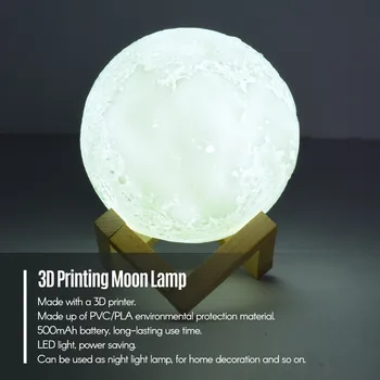 Įkrovimo Smart LED 3D Spausdinimo Mėnulio Šviesos Lempa su Stovu Balso Kontrolės Nuotolinio Valdymo pultelio 16 Spalvas Bakstelėkite Kontrolės Naktį Šviesos