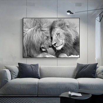 Šiaurės Juodosios Afrikos Liūtai Drobės Paveikslai Lion Head to Head Art Sienos Meno Kambarį Namų Dekoro (be Rėmelio)