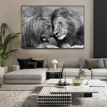 Šiaurės Juodosios Afrikos Liūtai Drobės Paveikslai Lion Head to Head Art Sienos Meno Kambarį Namų Dekoro (be Rėmelio)