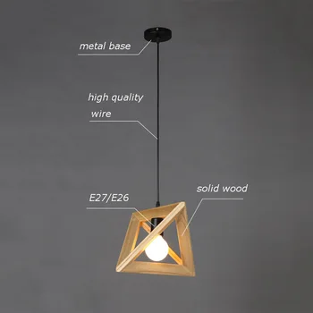 Šiaurės Medžio masyvo Trikampis Pakabukas Šviesos Loft Virtuvės Sala Hanglamp Modernios LED Trikampis Medinis Pakabukas Lempa, Naktiniai Apšvietimas