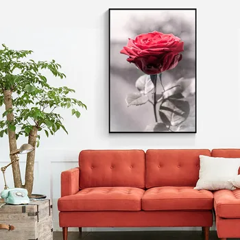Šiuolaikinio Abstraktaus Raudona Rožė, Drobė, Tapyba Juoda ir Balta Meno Gėlių Plakatas Sienos Menas Nuotraukas Kambarį Cuadros Namų Dekoro