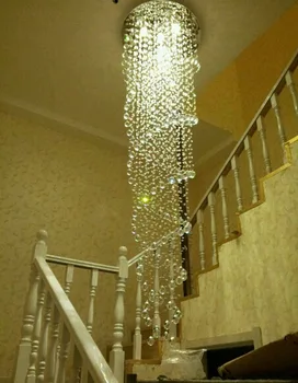 Šiuolaikinės paprasta LED šviestuvo besisukančių laiptų kristalų liustra ilgai liustra dvipusė grindų villa kambarį kristalų lempos