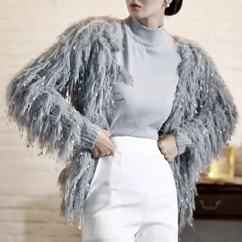 Šviečia Spangle Kutas Cardigan Megztinis Moterims Korėjos Mados Rudens-Žiemos Streetwear Viršūnes Mielos Ponios Kutais Megzti Paltai