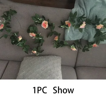 šilko dirbtinių rožių vynuogių kabo gėlių sienų apdailai rotango padirbtų augalų lapų girlianda romantiška vestuvių namų puošybai