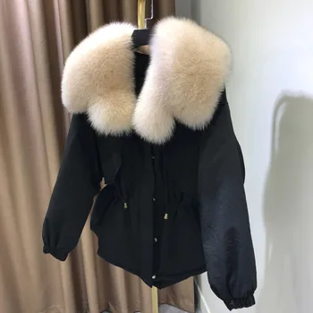 Žiemos Baltųjų Ančių Pūkų Paltai 2020 Naujų Korėjos Nekilnojamojo Didelių Gamtos Lapės Kailis Juodas Trumpas Puffer Jacket Storas Šiltas Parkas Moterų Outwear