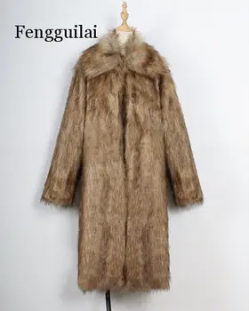 Žiemos Mados Storas Šiltas Dirbtiniais Fox Fur Moterų dirbtinis Kailis Kailis Ilgas Dirbtiniais Kailiais Parkas Viršutiniai drabužiai S-XXXL