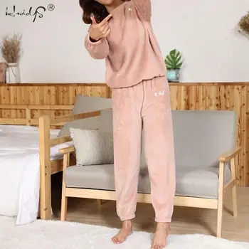Žiemos Moterų Flanelė Aksomo Pižama Rinkiniai Sleepwear Storio Prarasti Atsitiktinis minkštą Šiltą pižamą Homewear Drabužių Moterų Kostiumas Pijama