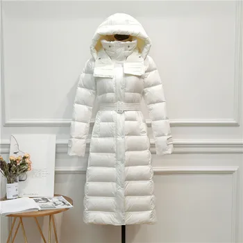 Žiemos Moterų Vidutinio Ilgio Žemyn Striukė Varčias Slim Korėjos Mados Gobtuvu Paltas Preppy Stilius Šiltas Lady Baltųjų Ančių Pūkų Paltai