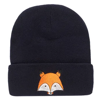 Žiemos Skrybėlę Siuvinėjimo Fox Gyvūnų Žiemos Skrybėlę Vyrams Ir Moterims Lauko Kepuraitė Hip-Hop Bžūp Vientisos Spalvos Unisex Šilta Megzta Kepurė