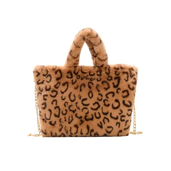 Žiemos naujas mados pečių maišą moterų leopard moteris maišo grandinę didelis pliušinis žiemos rankinė krepšys minkštas šiltas kailis krepšys